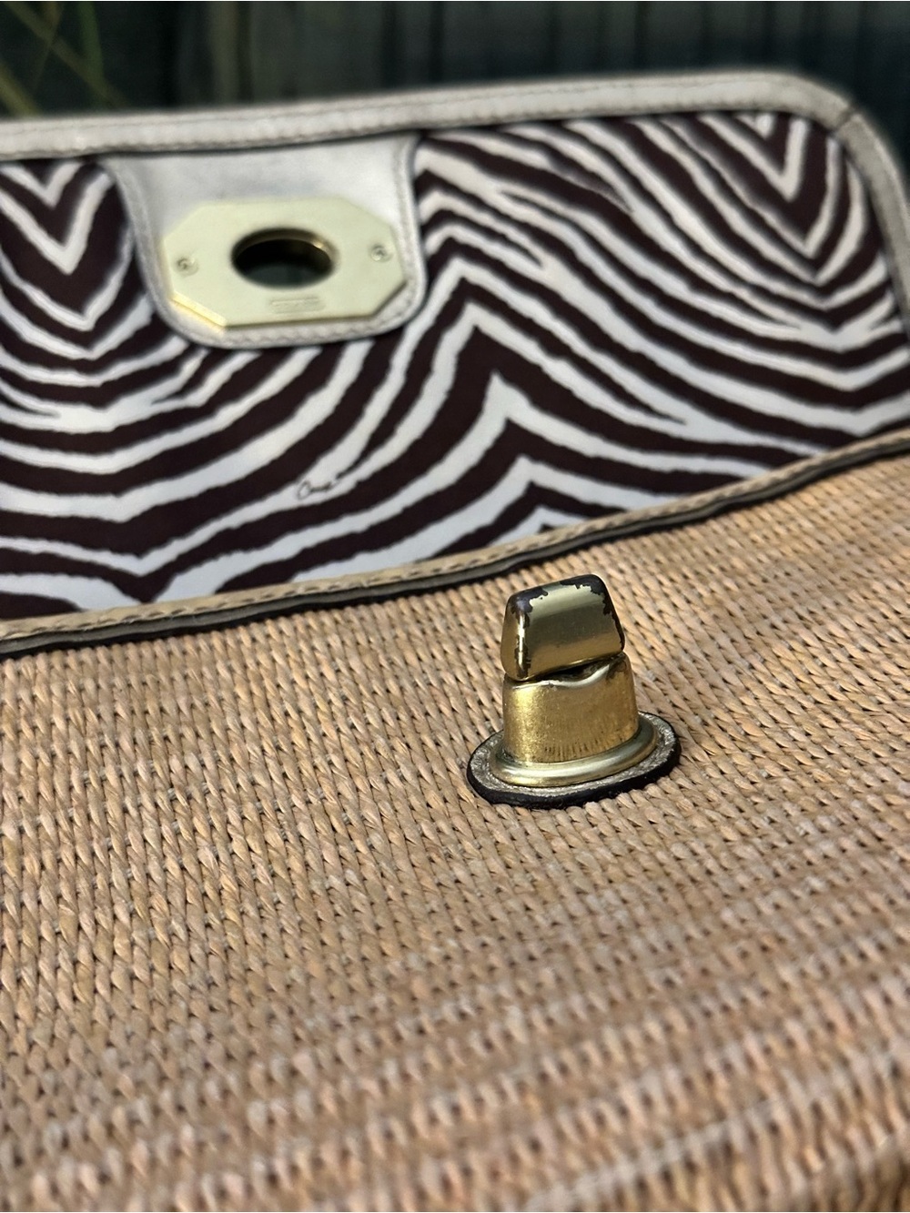 COACH Natalie straw wristlet clutch featuring python-embossed leather trim - Picture 5 of 6